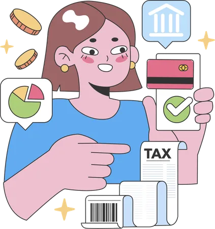 Girl is viewing tax document  Illustration