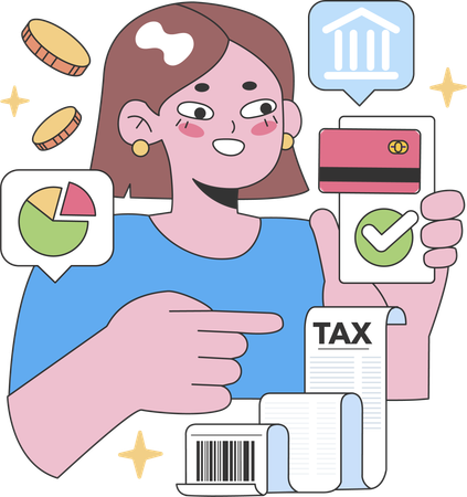 Girl is viewing tax document  Illustration