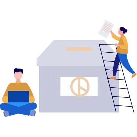 The Girl Is Voting In The Box Illustration