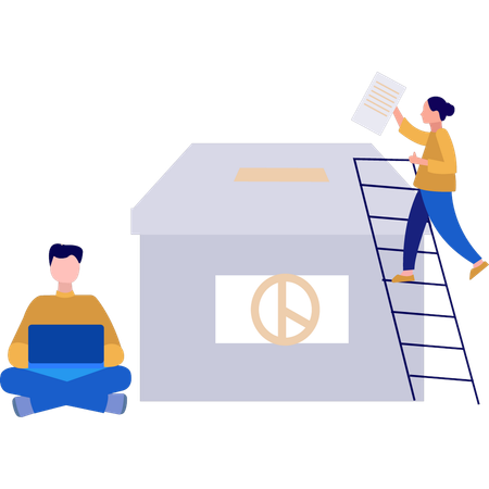 Girl is voting in the box  Illustration