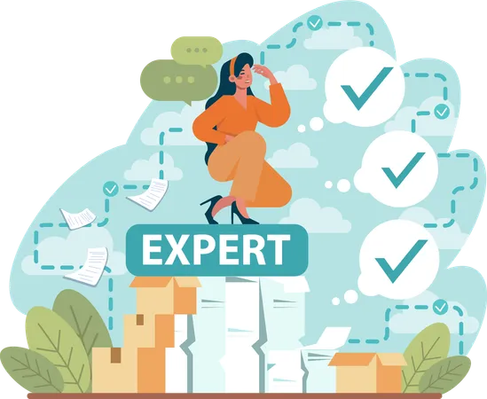 Girl is waiting for expert help  Illustration