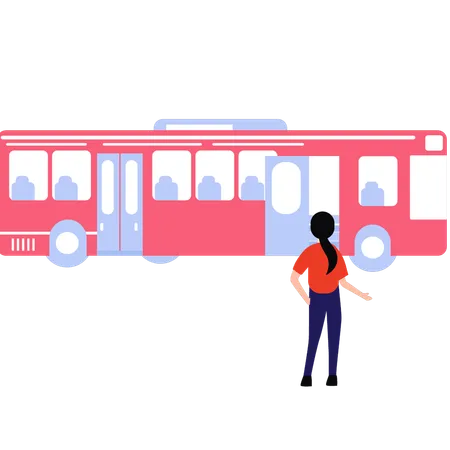 The Girl Is Waiting For The University Bus Illustration