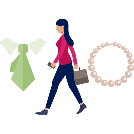 Girl is walking near hand bracelet  Illustration