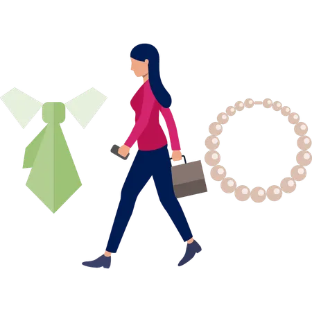 Girl is walking near hand bracelet  Illustration
