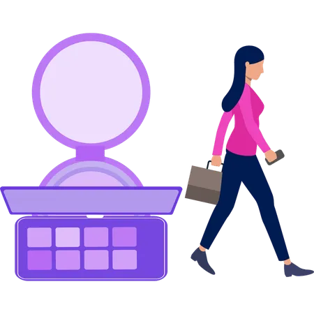 The Girl Is Walking For Buying Cosmetics Illustration