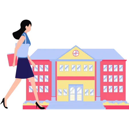 Girl is walking to university  Illustration