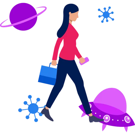 Girl is walking with briefcase  Illustration