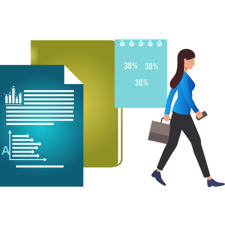 Girl is walking with business documents  Illustration