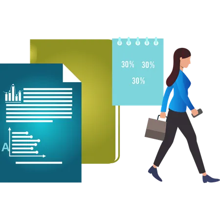 Girl is walking with business documents  Illustration