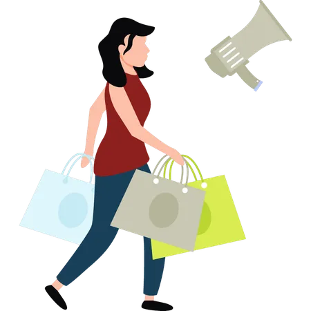 A Girl Is Walking With Her Shopping Bag Illustration