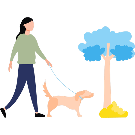 Girl is walking with the dog  Illustration