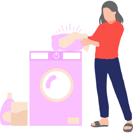 Girl is washing the clothes in the washing machine  Illustration