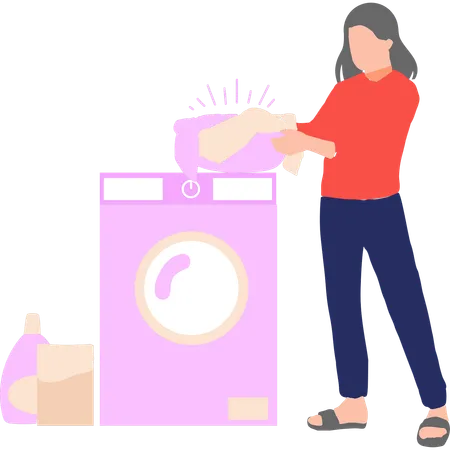 The Girl Is Washing The Clothes In The Washing Machine Illustration