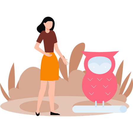 Girl is watching an owl  Illustration