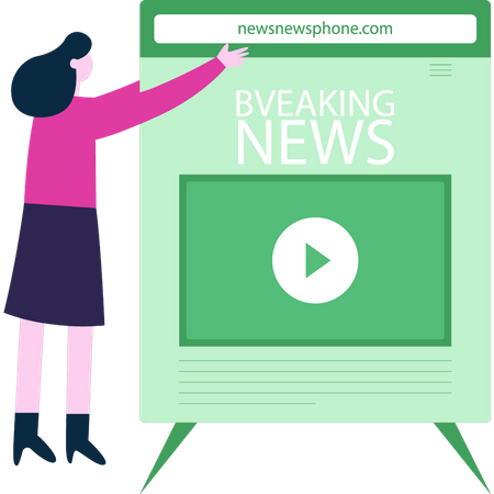 Girl is watching breaking news on website  Illustration