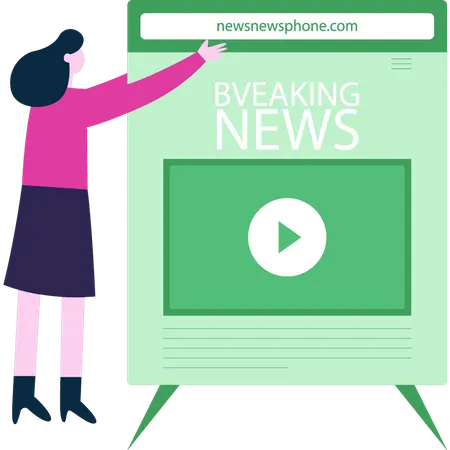 Girl is watching breaking news on website  Illustration