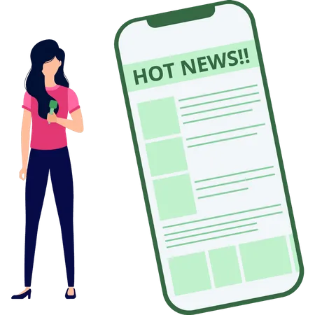 Girl is watching hot news on mobile  Illustration