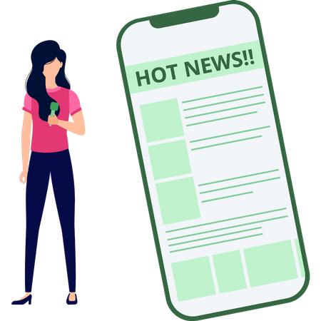 Girl is watching hot news on mobile  Illustration