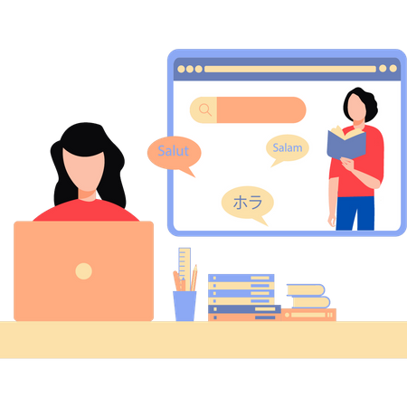 Girl is watching online videos of languages  Illustration