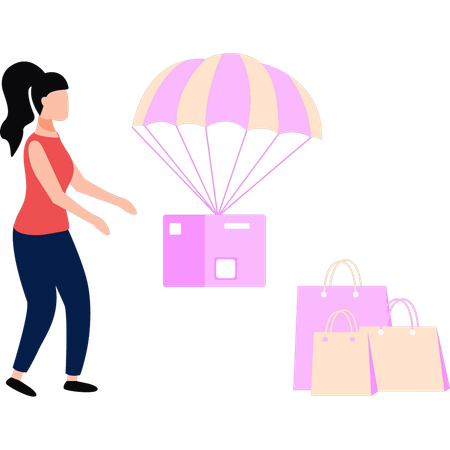 Girl is watching parachute delivery  Illustration
