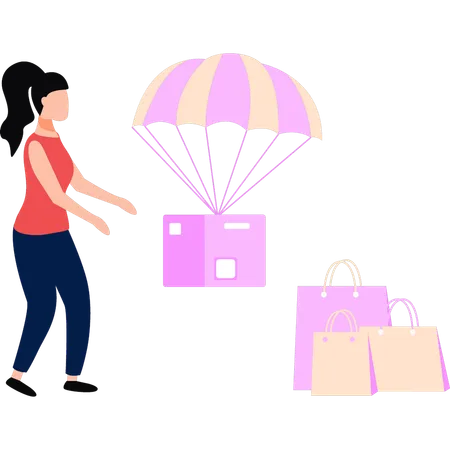 Girl Watching Parachute Delivery Illustration
