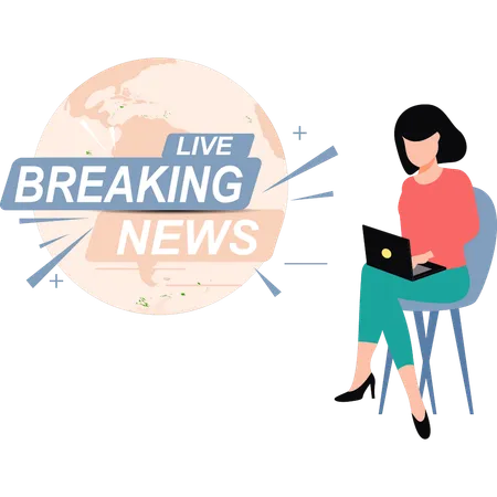 Girl is watching the breaking live news  Illustration