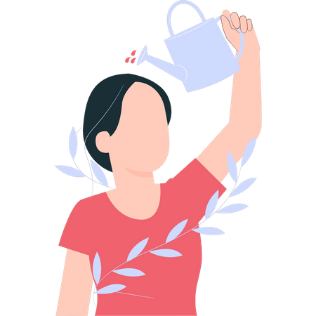 Girl is watering herself  Illustration