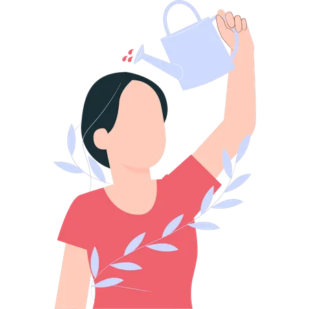 The Girl Is Watering Herself Illustration