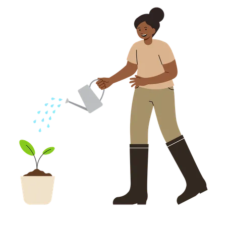 Girl is watering plants  Illustration