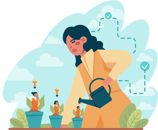 Girl is watering plants  Illustration