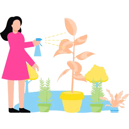 A Girl Is Watering Plants With A Shower Illustration