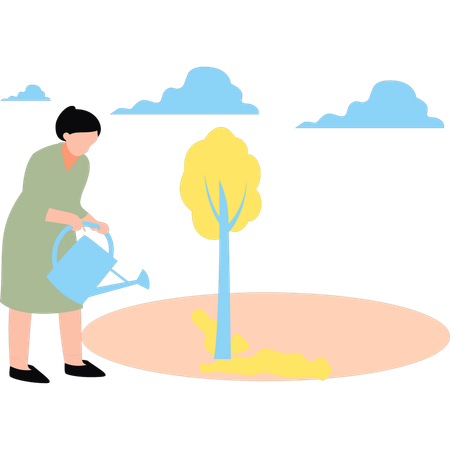 Girl is watering the plant  Illustration