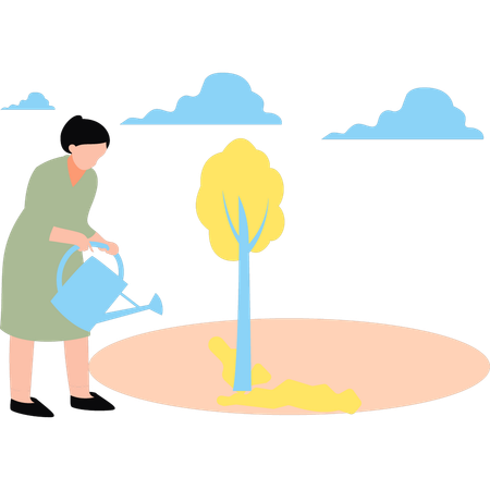 Girl is watering the plant  일러스트레이션