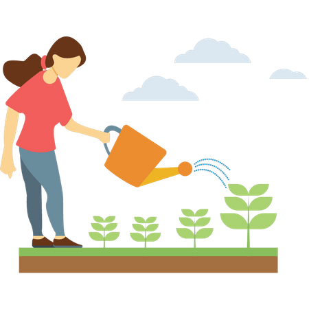 Girl is watering the plants  Illustration