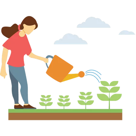 Girl is watering the plants  Illustration