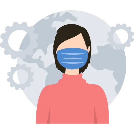 The Girl Is Wearing A Face Mask Illustration