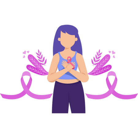 Girl is wearing a pink ribbon on her chest  Illustration