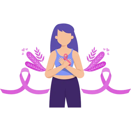 The Girl Is Wearing A Pink Ribbon On Her Chest Illustration
