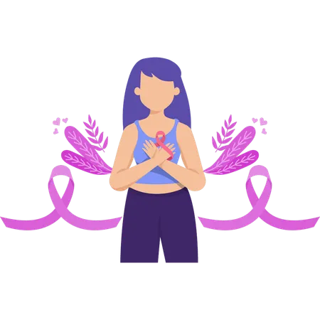 Girl is wearing a pink ribbon on her chest  Illustration