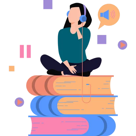 Girl is wearing headphones  Illustration