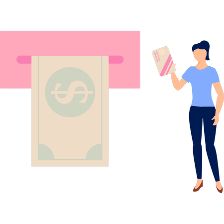 Girl is withdrawing money  Illustration
