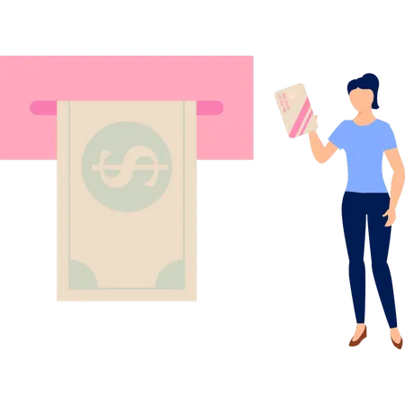 The Girl Is Withdrawing Money Illustration