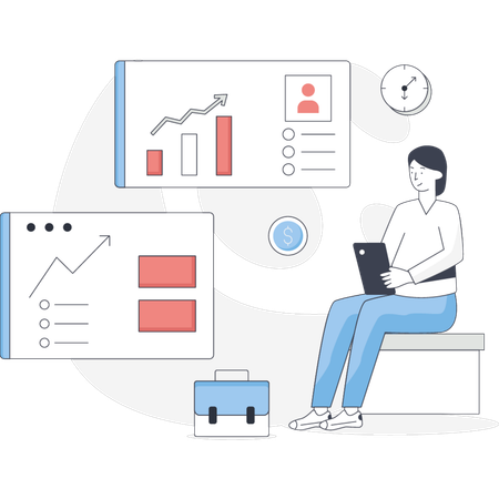 Girl is working about business growth  Illustration