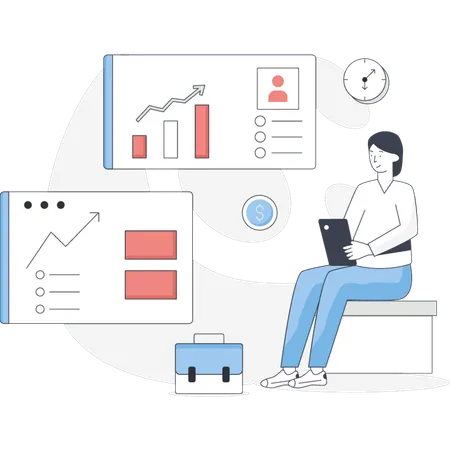 Girl is working about business growth  Illustration