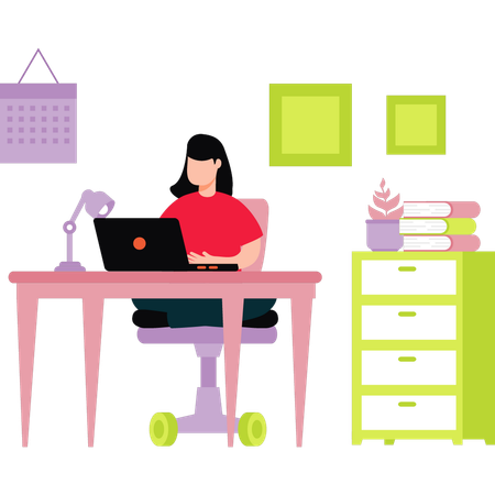 Girl is working at home  Illustration