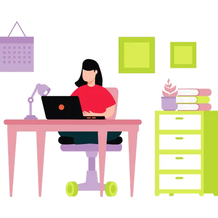 The Girl Is Working From Home Illustration