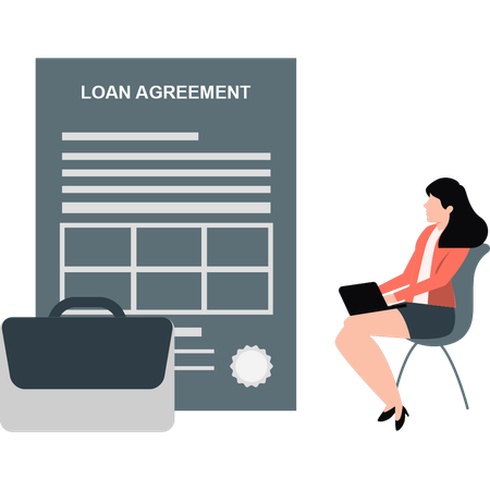 Girl is working business loan agreement  Illustration