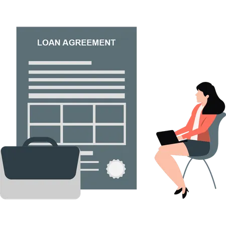 Girl is working business loan agreement  Illustration