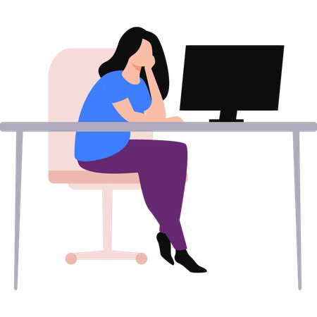 Girl is working from home  イラスト