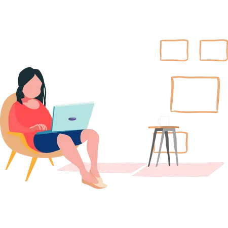 Girl is working from home  イラスト